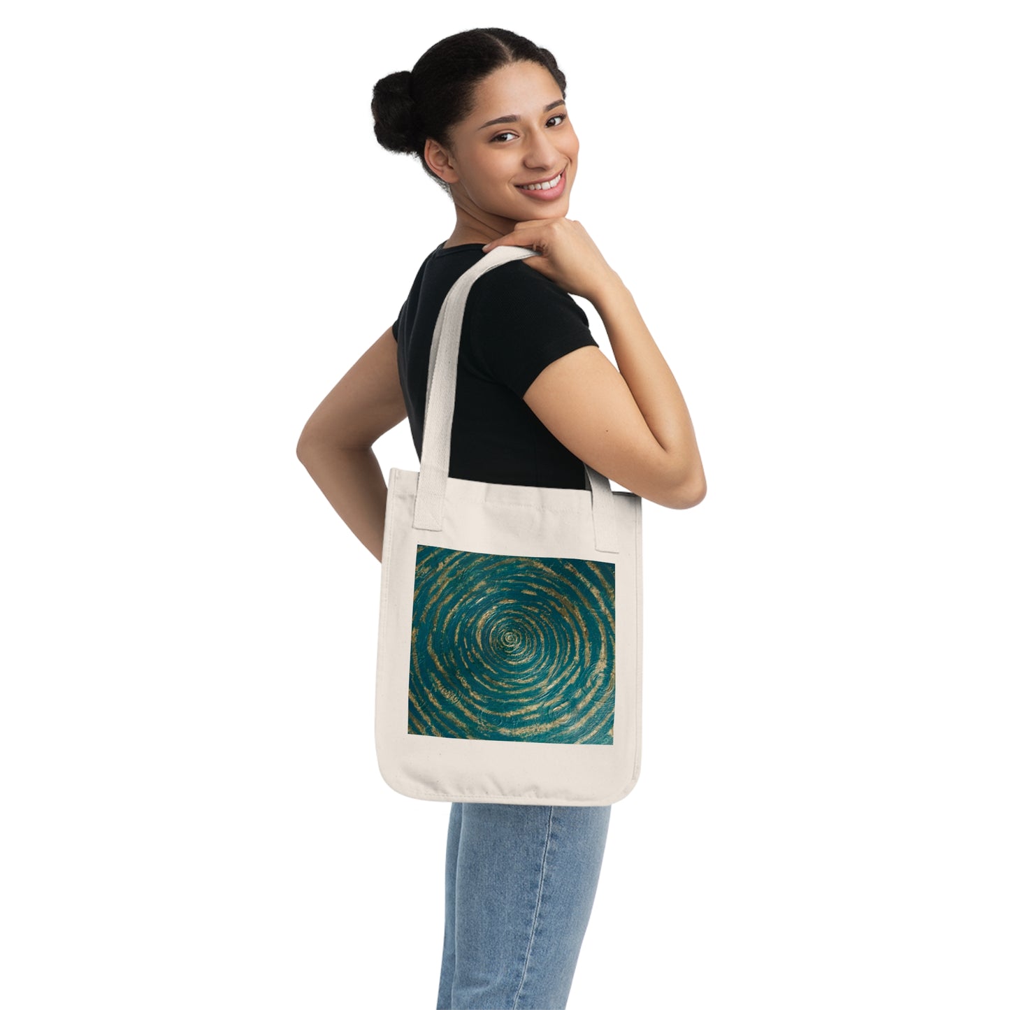 B. Art Inspired Eco-Chic Cotton Tote Bag: Organic Reusable Shopping Bag Printed With Original Custom Artwork "Emerald Perfection"