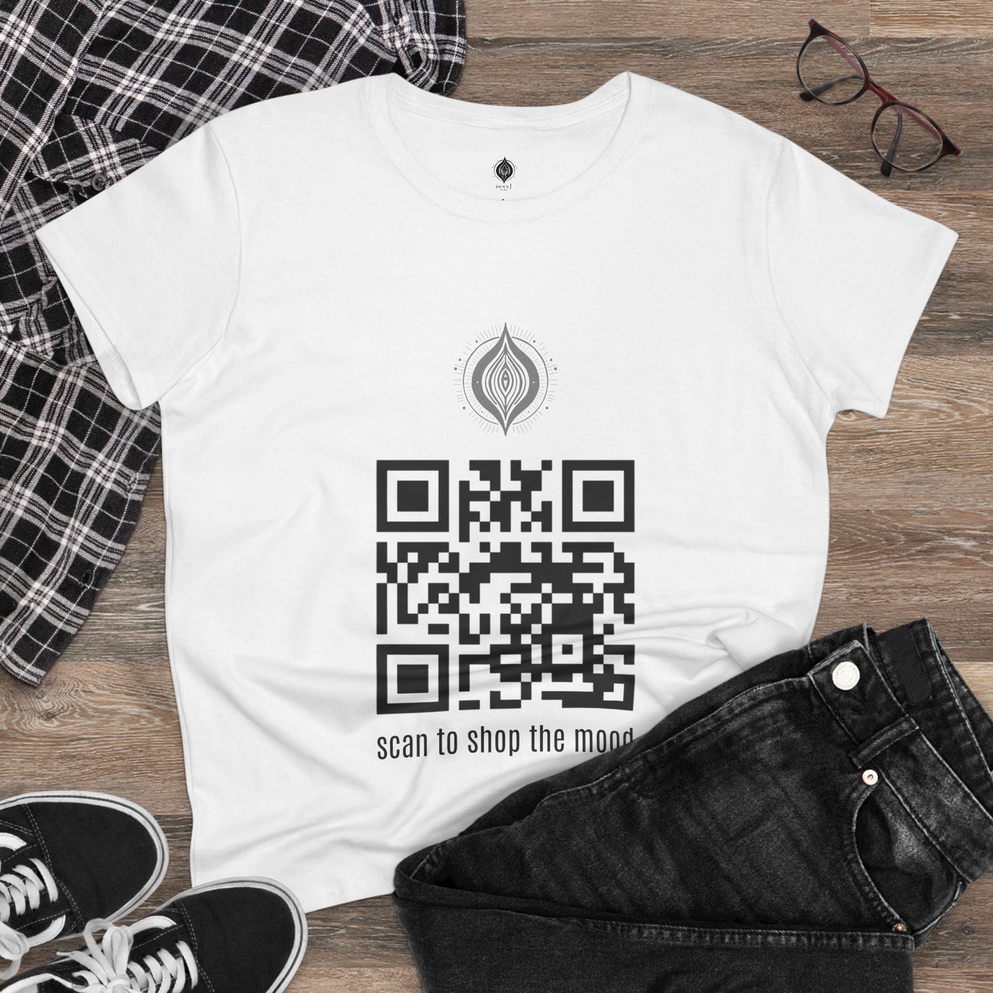 Playful Women’s Healing Intentions Cotton Tee - Scan to Shop the Mood