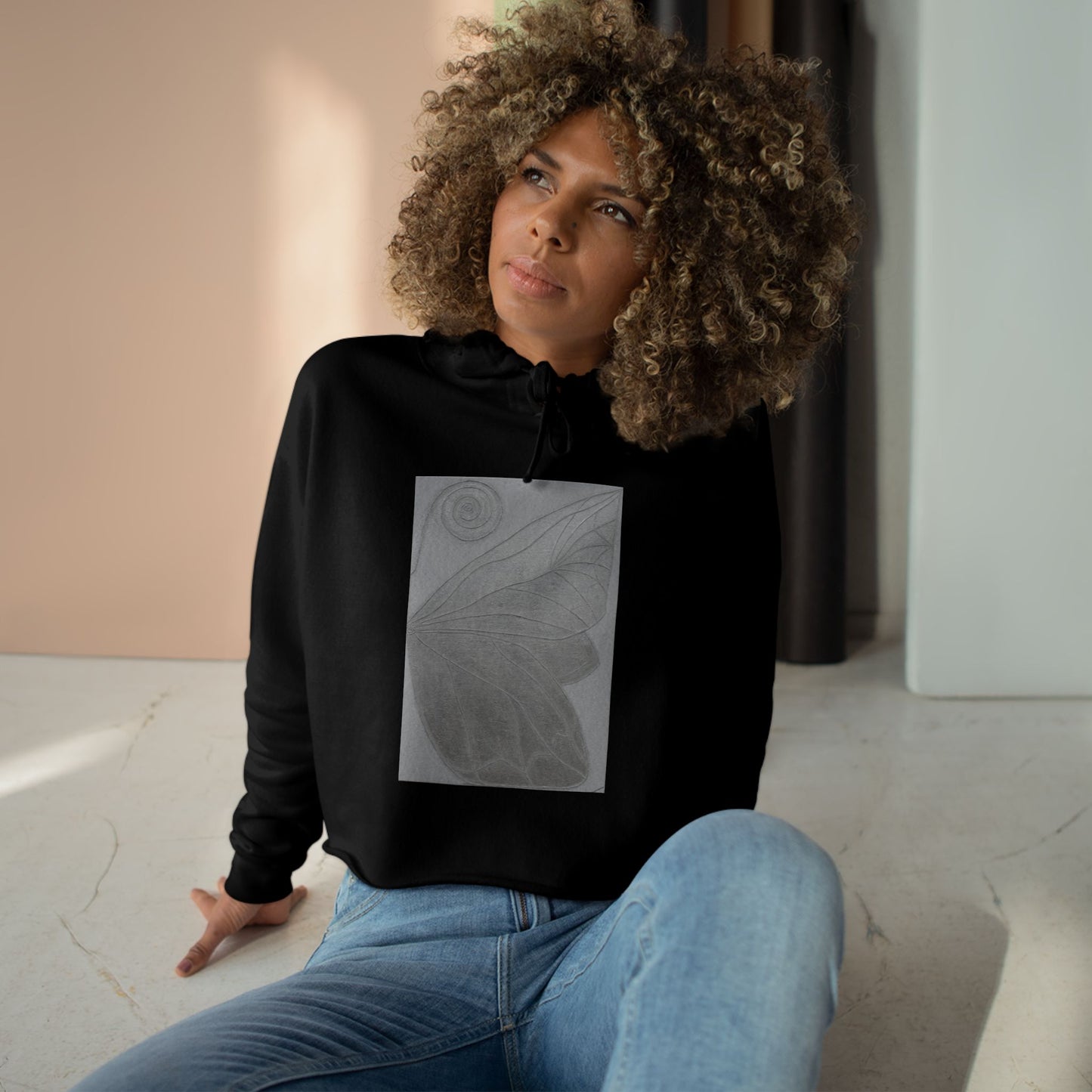 Art Inspired Designed Crop Hoodie - Meaningful Fashion for Casual Outings Printed With Original Custom Artwork "Butterfly Perfection"