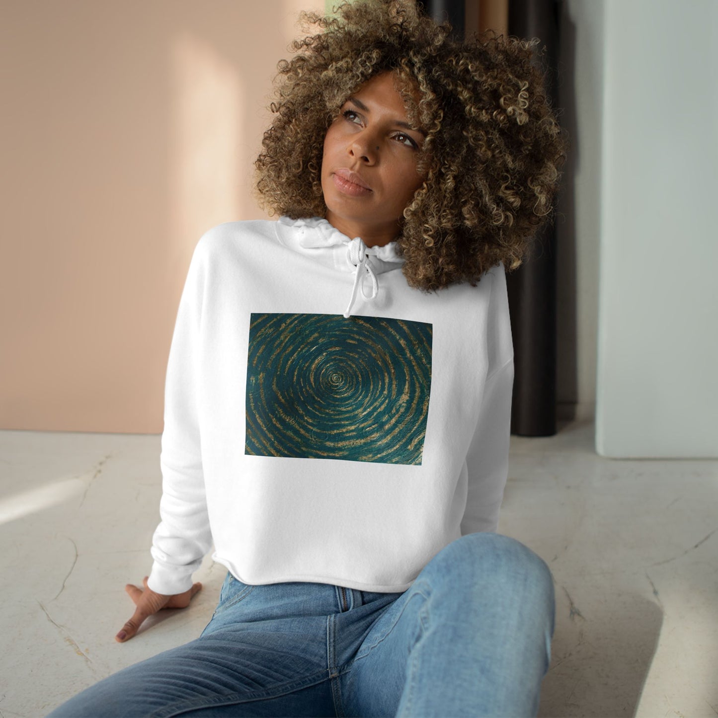B. Art Inspired Designed Crop Hoodie - Meaningful Fashion for Casual Outings Printed With Original Custom Artwork "Emerald Perfection"