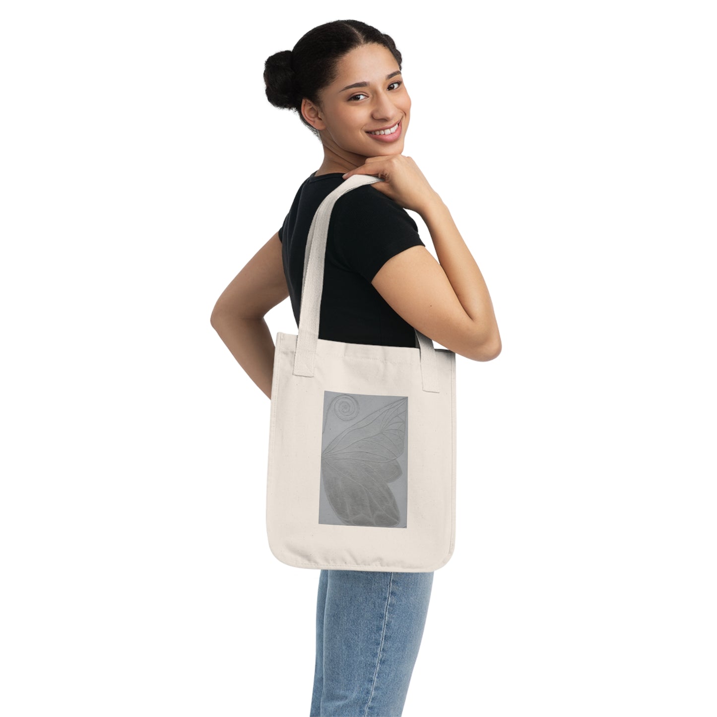 Art Inspired Eco-Chic Cotton Tote Bag: Organic Reusable Shopping Bag Printed With Original Custom Artwork "Butterfly Perfection"