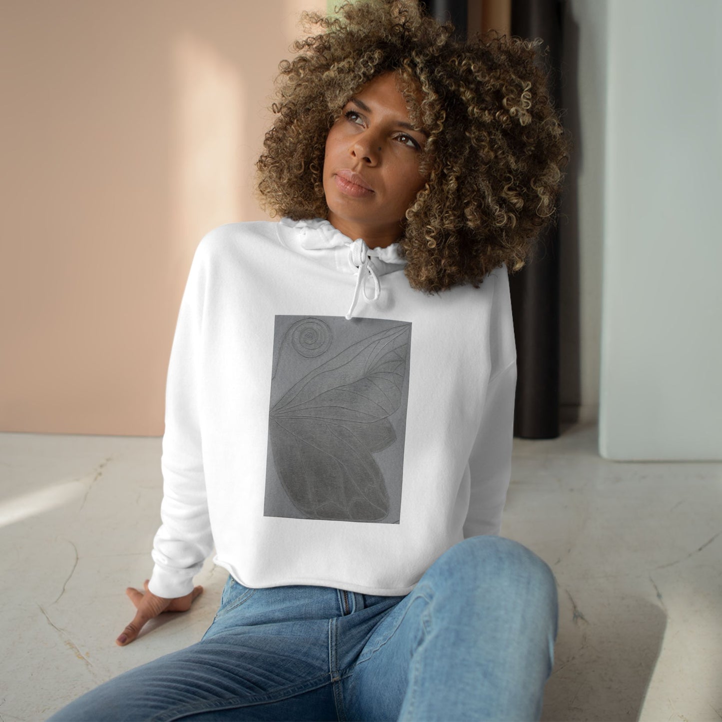 Art Inspired Designed Crop Hoodie - Meaningful Fashion for Casual Outings Printed With Original Custom Artwork "Butterfly Perfection"